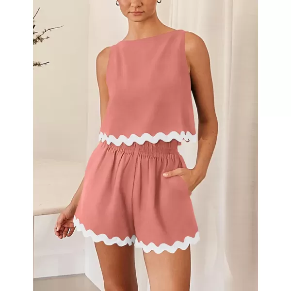 PRETTYGARDEN Womens 2 Piece Beach Vacation Outfits Casual Cropped Tank Top High Waist Shorts Set TracksuitPink