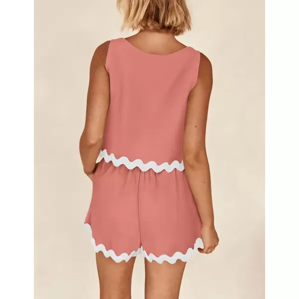 PRETTYGARDEN Womens 2 Piece Beach Vacation Outfits Casual Cropped Tank Top High Waist Shorts Set TracksuitPink