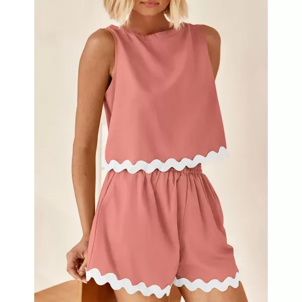 PRETTYGARDEN Womens 2 Piece Beach Vacation Outfits Casual Cropped Tank Top High Waist Shorts Set TracksuitPink