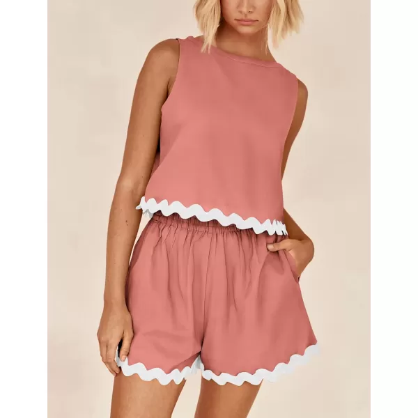 PRETTYGARDEN Womens 2 Piece Beach Vacation Outfits Casual Cropped Tank Top High Waist Shorts Set TracksuitPink