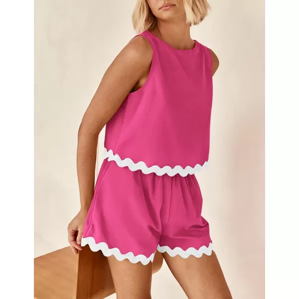 PRETTYGARDEN Womens 2 Piece Beach Vacation Outfits Casual Cropped Tank Top High Waist Shorts Set TracksuitRose Red