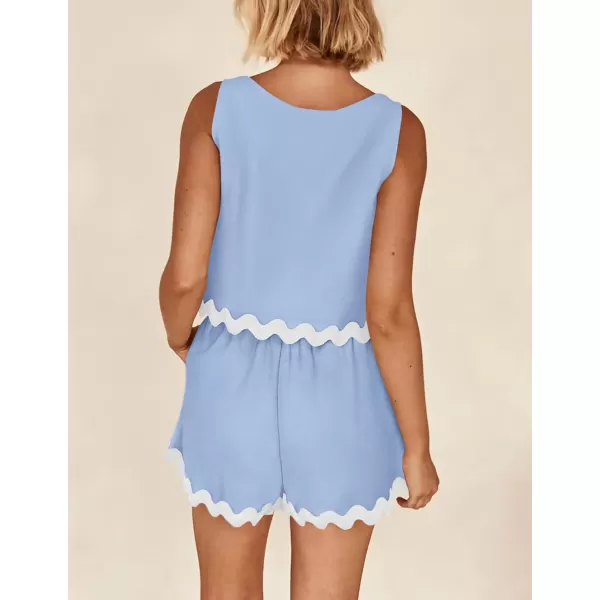 PRETTYGARDEN Womens 2 Piece Beach Vacation Outfits Casual Cropped Tank Top High Waist Shorts Set TracksuitSky Blue