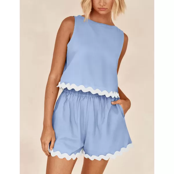 PRETTYGARDEN Womens 2 Piece Beach Vacation Outfits Casual Cropped Tank Top High Waist Shorts Set TracksuitSky Blue