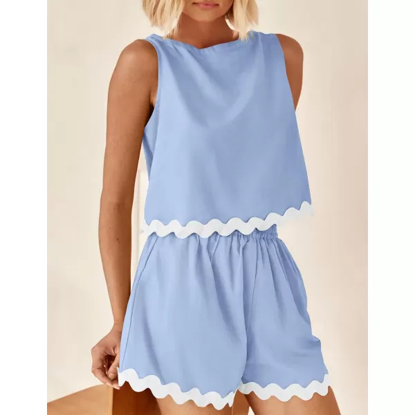 PRETTYGARDEN Womens 2 Piece Beach Vacation Outfits Casual Cropped Tank Top High Waist Shorts Set TracksuitSky Blue