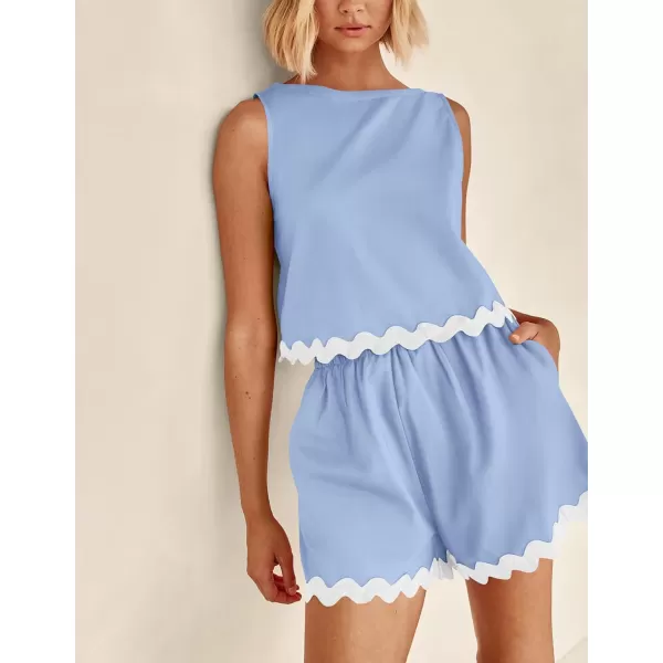PRETTYGARDEN Womens 2 Piece Beach Vacation Outfits Casual Cropped Tank Top High Waist Shorts Set TracksuitSky Blue