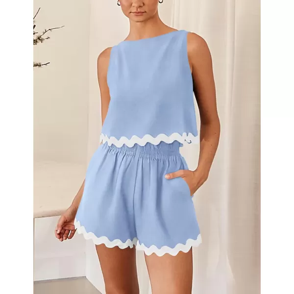 PRETTYGARDEN Womens 2 Piece Beach Vacation Outfits Casual Cropped Tank Top High Waist Shorts Set TracksuitSky Blue