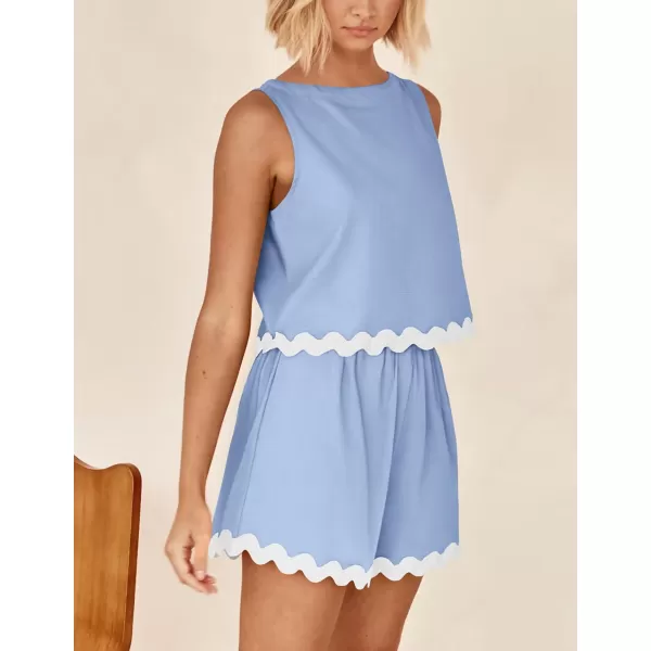 PRETTYGARDEN Womens 2 Piece Beach Vacation Outfits Casual Cropped Tank Top High Waist Shorts Set TracksuitSky Blue