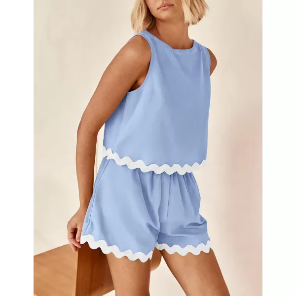 PRETTYGARDEN Womens 2 Piece Beach Vacation Outfits Casual Cropped Tank Top High Waist Shorts Set TracksuitSky Blue