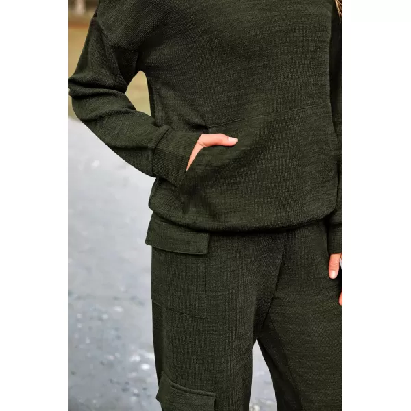 PRETTYGARDEN Womens 2 Piece Lounge Sets 2024 Fall Knitted Hoodie Pullover Tops Cargo Pants Matching Outfits TracksuitsArmy Green