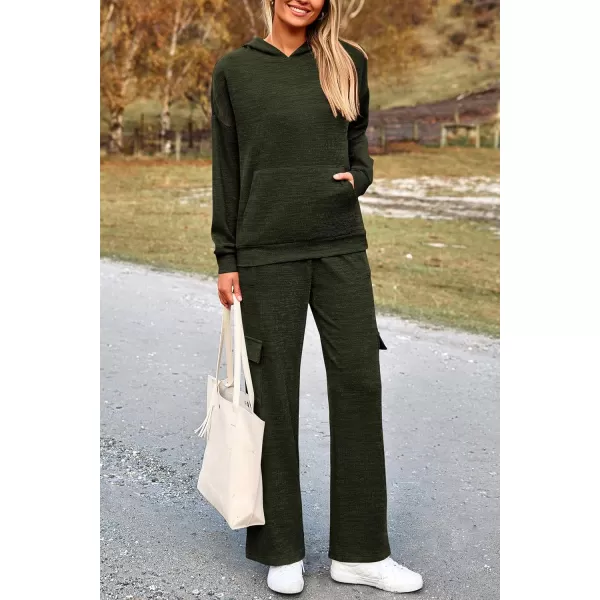 PRETTYGARDEN Womens 2 Piece Lounge Sets 2024 Fall Knitted Hoodie Pullover Tops Cargo Pants Matching Outfits TracksuitsArmy Green