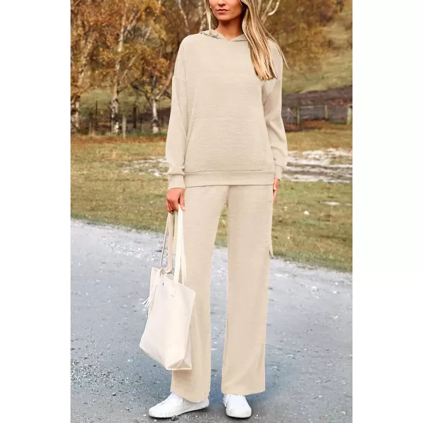 PRETTYGARDEN Womens 2 Piece Lounge Sets 2024 Fall Knitted Hoodie Pullover Tops Cargo Pants Matching Outfits TracksuitsBeige
