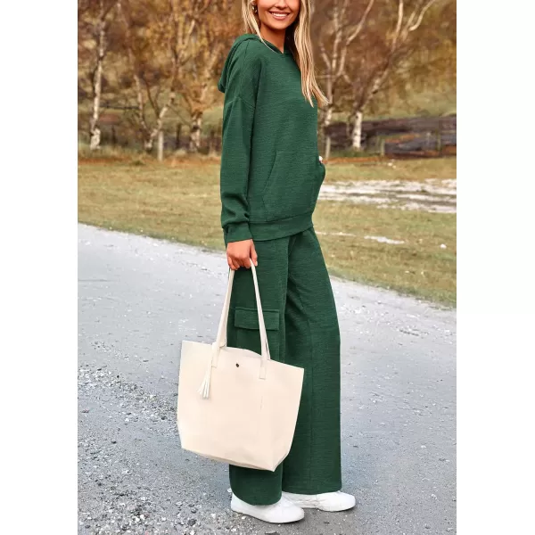 PRETTYGARDEN Womens 2 Piece Lounge Sets 2024 Fall Knitted Hoodie Pullover Tops Cargo Pants Matching Outfits TracksuitsGreen