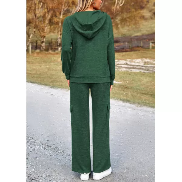 PRETTYGARDEN Womens 2 Piece Lounge Sets 2024 Fall Knitted Hoodie Pullover Tops Cargo Pants Matching Outfits TracksuitsGreen