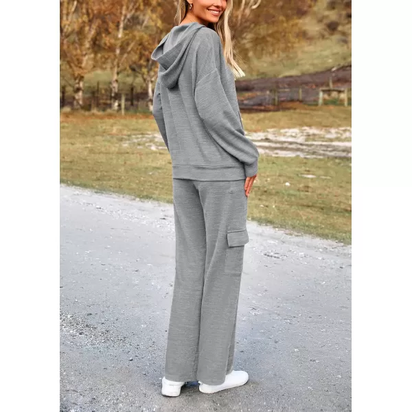 PRETTYGARDEN Womens 2 Piece Lounge Sets 2024 Fall Knitted Hoodie Pullover Tops Cargo Pants Matching Outfits TracksuitsGrey