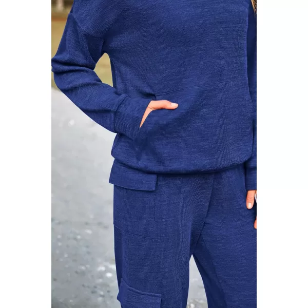PRETTYGARDEN Womens 2 Piece Lounge Sets 2024 Fall Knitted Hoodie Pullover Tops Cargo Pants Matching Outfits TracksuitsRoyal Blue