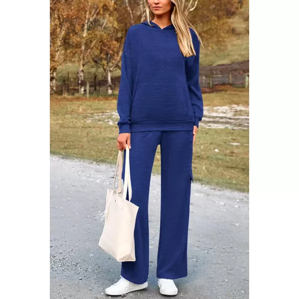 PRETTYGARDEN Womens 2 Piece Lounge Sets 2024 Fall Knitted Hoodie Pullover Tops Cargo Pants Matching Outfits TracksuitsRoyal Blue