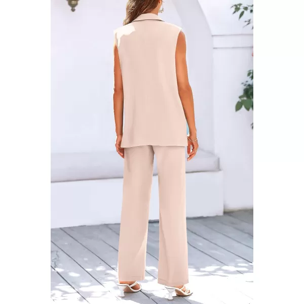 PRETTYGARDEN Womens 2 Piece Outfits Sleeveless Suit Vest and Wide Leg Pants Business Casual Blazer SetsBeige