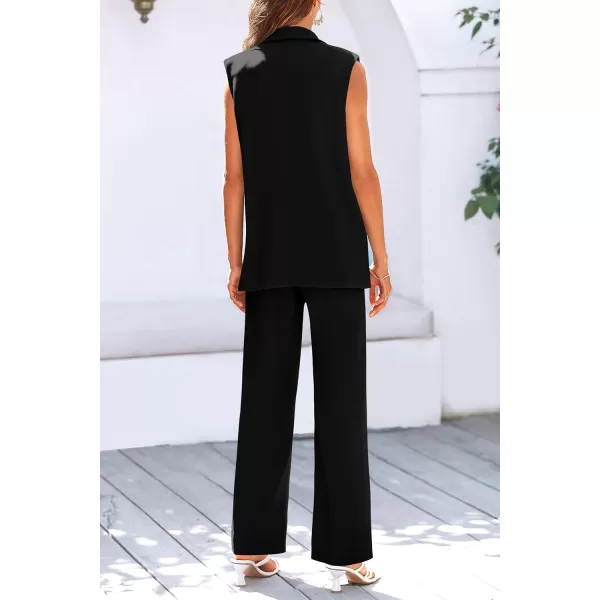 PRETTYGARDEN Womens 2 Piece Outfits Sleeveless Suit Vest and Wide Leg Pants Business Casual Blazer SetsBlack