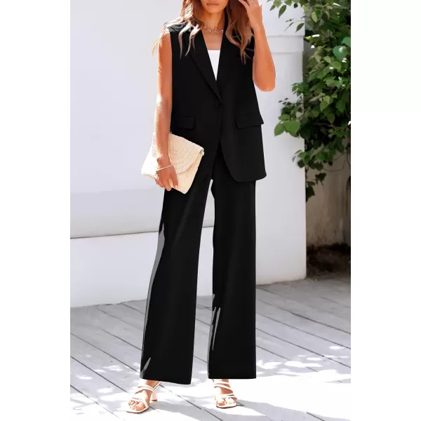 PRETTYGARDEN Womens 2 Piece Outfits Sleeveless Suit Vest and Wide Leg Pants Business Casual Blazer SetsBlack