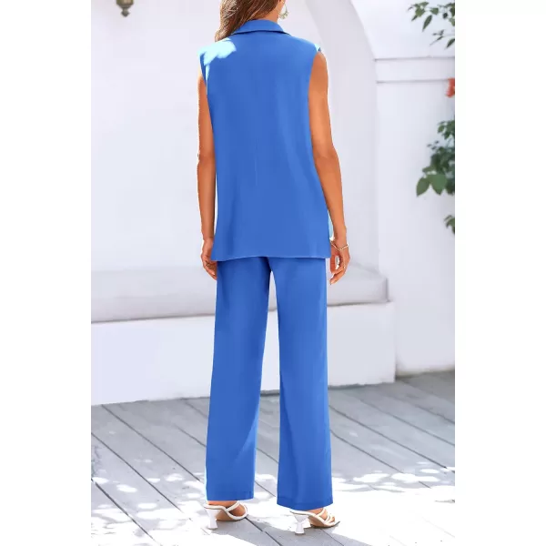PRETTYGARDEN Womens 2 Piece Outfits Sleeveless Suit Vest and Wide Leg Pants Business Casual Blazer SetsBlue