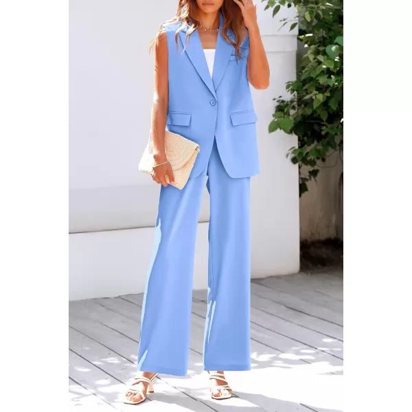 PRETTYGARDEN Womens 2 Piece Outfits Sleeveless Suit Vest and Wide Leg Pants Business Casual Blazer SetsLight Blue
