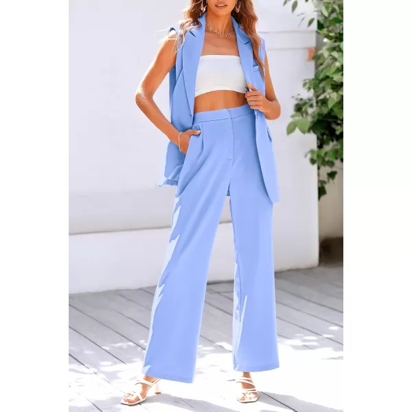 PRETTYGARDEN Womens 2 Piece Outfits Sleeveless Suit Vest and Wide Leg Pants Business Casual Blazer SetsLight Blue