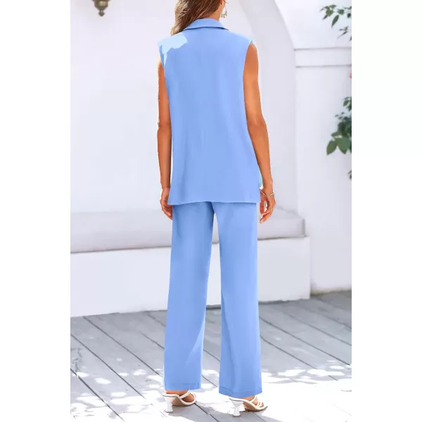 PRETTYGARDEN Womens 2 Piece Outfits Sleeveless Suit Vest and Wide Leg Pants Business Casual Blazer SetsLight Blue