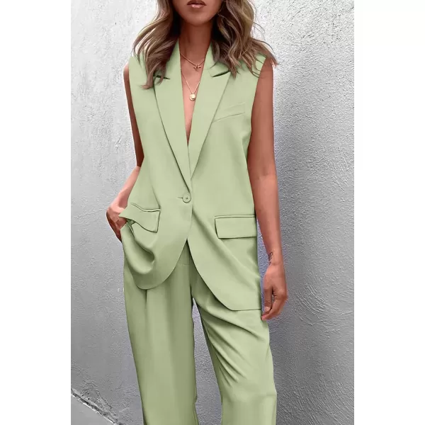 PRETTYGARDEN Womens 2 Piece Outfits Sleeveless Suit Vest and Wide Leg Pants Business Casual Blazer SetsLight Green