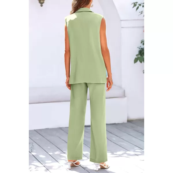 PRETTYGARDEN Womens 2 Piece Outfits Sleeveless Suit Vest and Wide Leg Pants Business Casual Blazer SetsLight Green