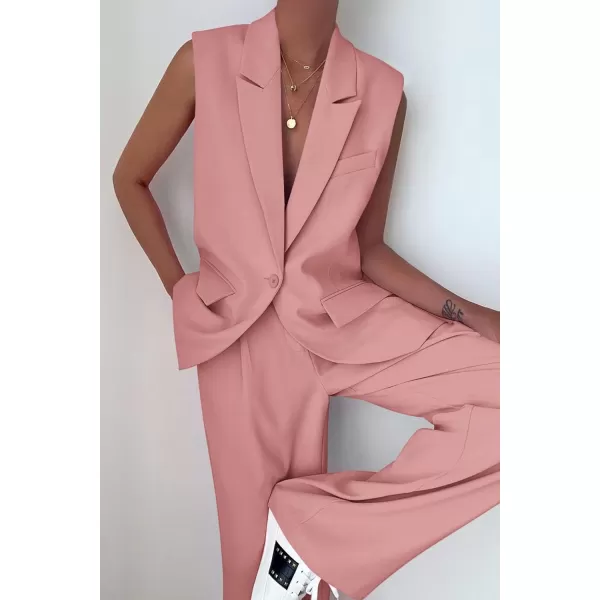 PRETTYGARDEN Womens 2 Piece Outfits Sleeveless Suit Vest and Wide Leg Pants Business Casual Blazer SetsLight Pink