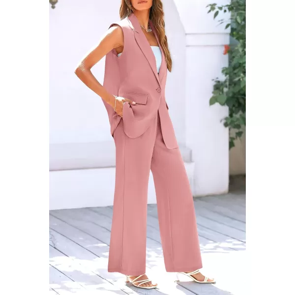 PRETTYGARDEN Womens 2 Piece Outfits Sleeveless Suit Vest and Wide Leg Pants Business Casual Blazer SetsLight Pink