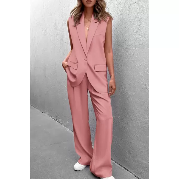 PRETTYGARDEN Womens 2 Piece Outfits Sleeveless Suit Vest and Wide Leg Pants Business Casual Blazer SetsLight Pink