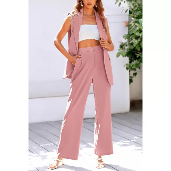PRETTYGARDEN Womens 2 Piece Outfits Sleeveless Suit Vest and Wide Leg Pants Business Casual Blazer SetsLight Pink