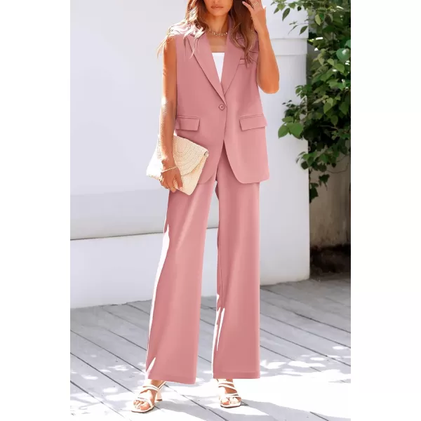 PRETTYGARDEN Womens 2 Piece Outfits Sleeveless Suit Vest and Wide Leg Pants Business Casual Blazer SetsLight Pink