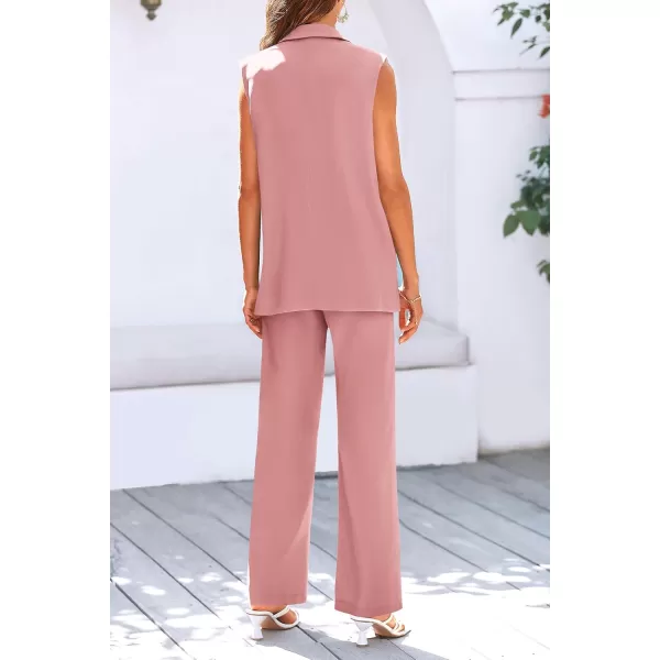 PRETTYGARDEN Womens 2 Piece Outfits Sleeveless Suit Vest and Wide Leg Pants Business Casual Blazer SetsLight Pink