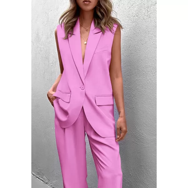 PRETTYGARDEN Womens 2 Piece Outfits Sleeveless Suit Vest and Wide Leg Pants Business Casual Blazer SetsPink