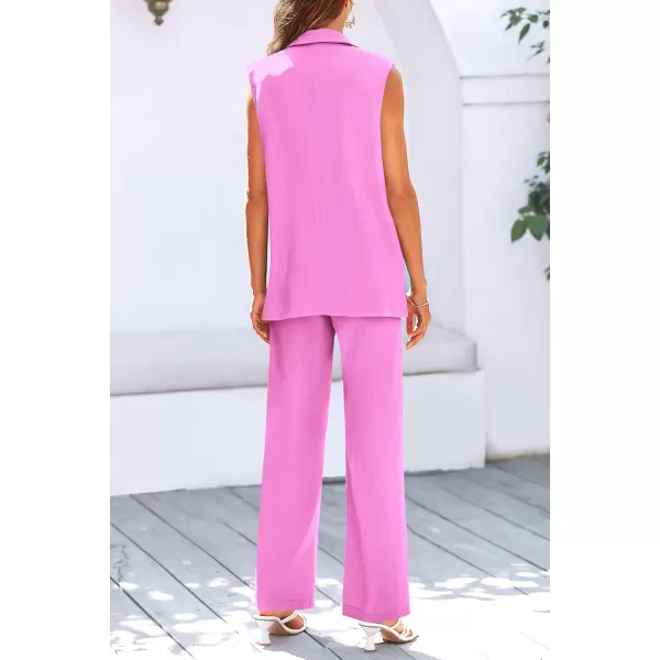 PRETTYGARDEN Womens 2 Piece Outfits Sleeveless Suit Vest and Wide Leg Pants Business Casual Blazer SetsPink