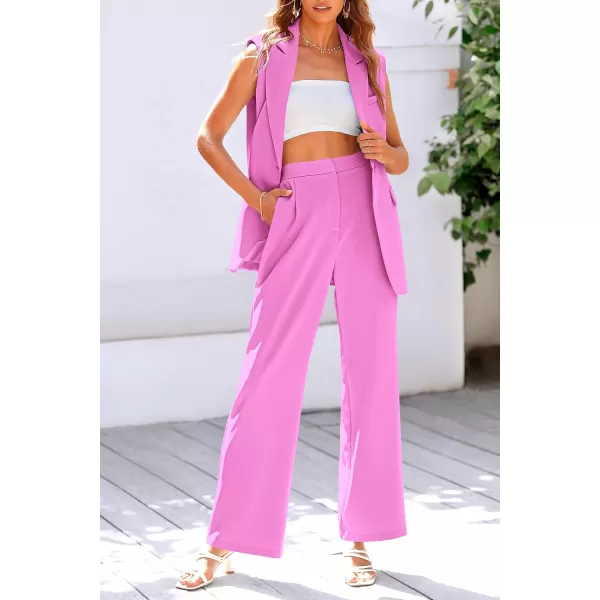 PRETTYGARDEN Womens 2 Piece Outfits Sleeveless Suit Vest and Wide Leg Pants Business Casual Blazer SetsPink
