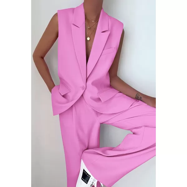 PRETTYGARDEN Womens 2 Piece Outfits Sleeveless Suit Vest and Wide Leg Pants Business Casual Blazer SetsPink