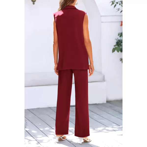 PRETTYGARDEN Womens 2 Piece Outfits Sleeveless Suit Vest and Wide Leg Pants Business Casual Blazer SetsWine Red