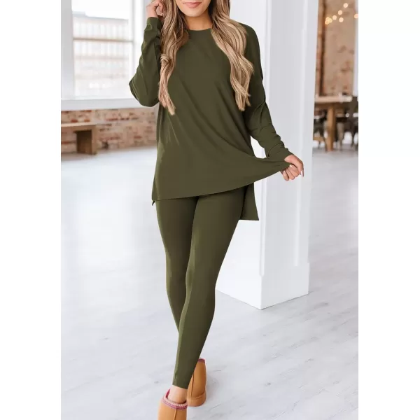 PRETTYGARDEN Womens Fall 2 Piece Outfits Casual Long Sleeve Tunic Tops Legging Pants Matching Lounge Sets SweatsuitsArmy Green