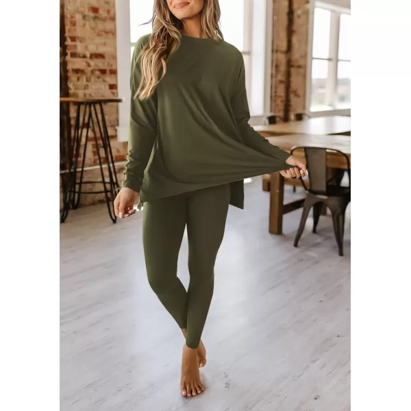 PRETTYGARDEN Womens Fall 2 Piece Outfits Casual Long Sleeve Tunic Tops Legging Pants Matching Lounge Sets SweatsuitsArmy Green