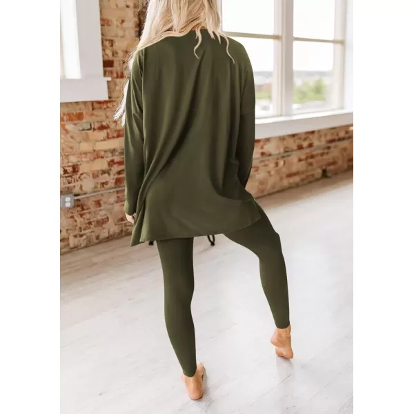 PRETTYGARDEN Womens Fall 2 Piece Outfits Casual Long Sleeve Tunic Tops Legging Pants Matching Lounge Sets SweatsuitsArmy Green
