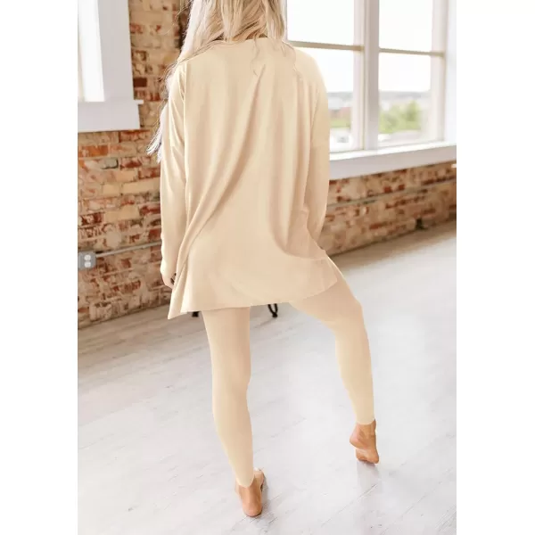 PRETTYGARDEN Womens Fall 2 Piece Outfits Casual Long Sleeve Tunic Tops Legging Pants Matching Lounge Sets SweatsuitsBeige