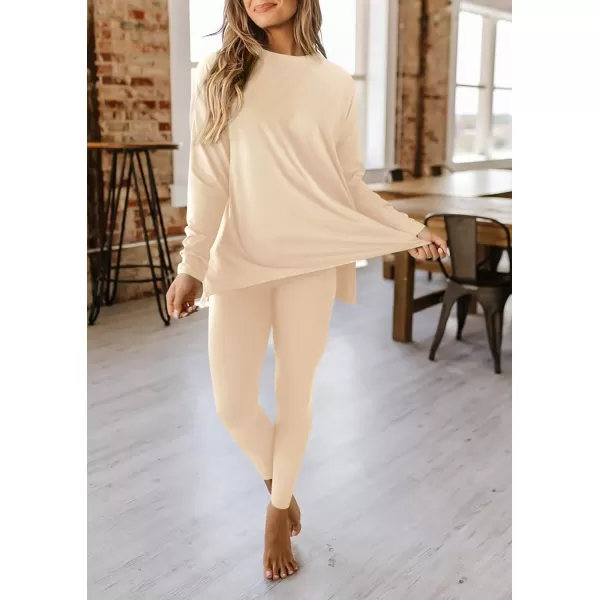 PRETTYGARDEN Womens Fall 2 Piece Outfits Casual Long Sleeve Tunic Tops Legging Pants Matching Lounge Sets SweatsuitsBeige
