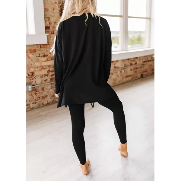 PRETTYGARDEN Womens Fall 2 Piece Outfits Casual Long Sleeve Tunic Tops Legging Pants Matching Lounge Sets SweatsuitsBlack