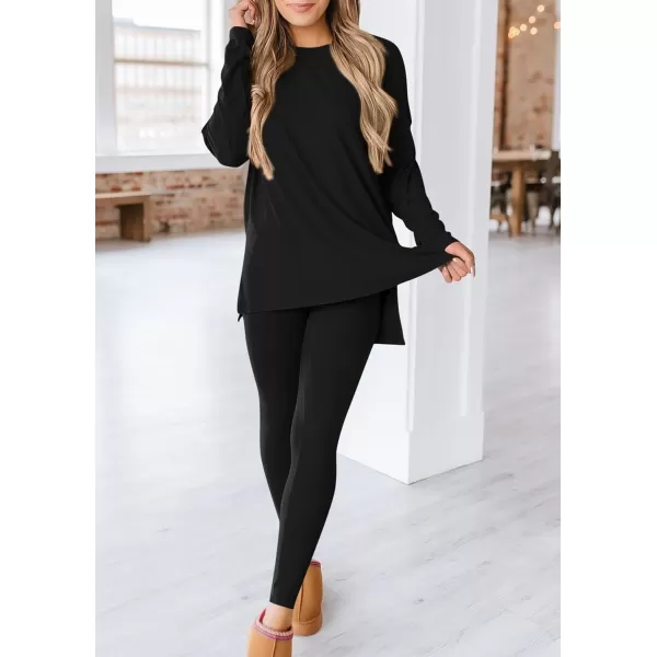PRETTYGARDEN Womens Fall 2 Piece Outfits Casual Long Sleeve Tunic Tops Legging Pants Matching Lounge Sets SweatsuitsBlack