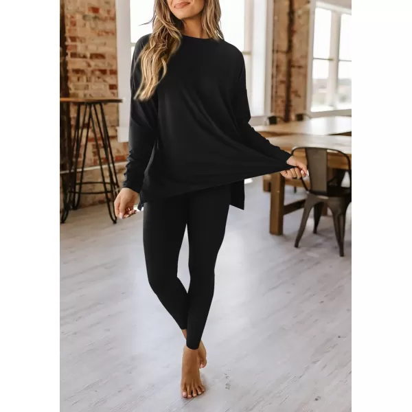 PRETTYGARDEN Womens Fall 2 Piece Outfits Casual Long Sleeve Tunic Tops Legging Pants Matching Lounge Sets SweatsuitsBlack