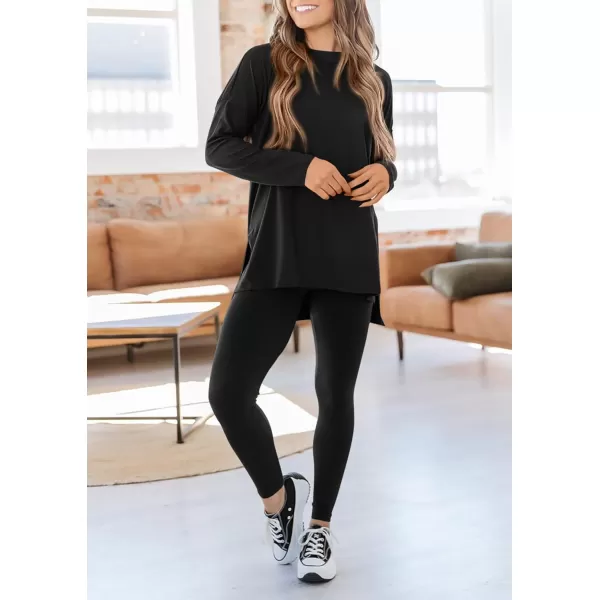 PRETTYGARDEN Womens Fall 2 Piece Outfits Casual Long Sleeve Tunic Tops Legging Pants Matching Lounge Sets SweatsuitsBlack