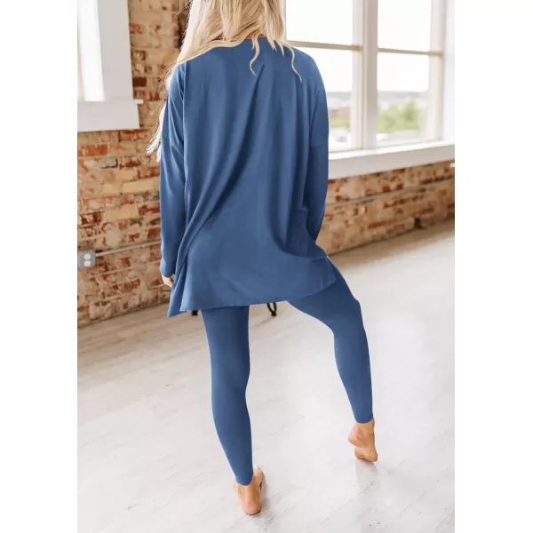 PRETTYGARDEN Womens Fall 2 Piece Outfits Casual Long Sleeve Tunic Tops Legging Pants Matching Lounge Sets SweatsuitsBlue